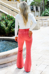Brandy High Rise Flare Leg Jeans - Peach Blossom | Makk Fashions