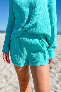 Breezy Summer Days Smocked Waist Shorts - Aqua | Makk Fashions