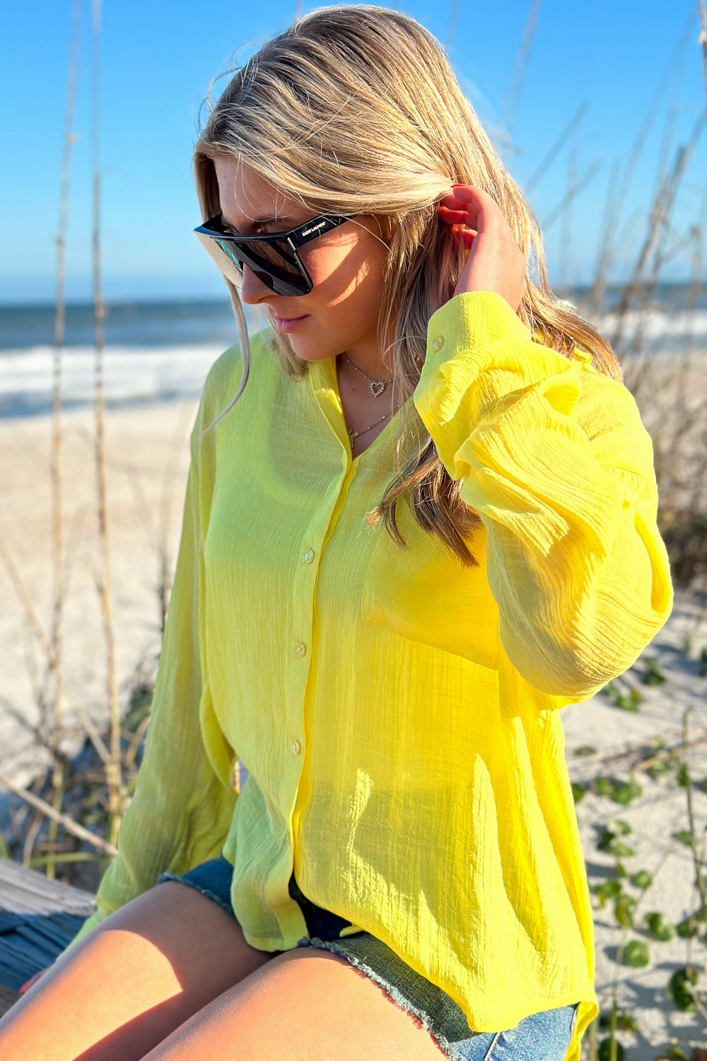 Breezy Times Button Down Shirt - Yellow | Makk Fashions