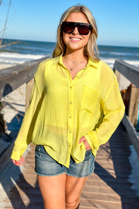 Breezy Times Button Down Shirt - Yellow | Makk Fashions