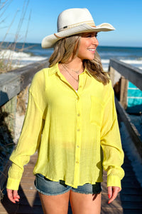 Breezy Times Button Down Shirt - Yellow | Makk Fashions