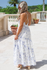 Classic Summers Strappy Tiered Maxi Dress - White Multi