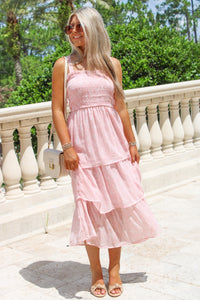 Summer Bloom Floral Chiffon Midi Dress - Pink