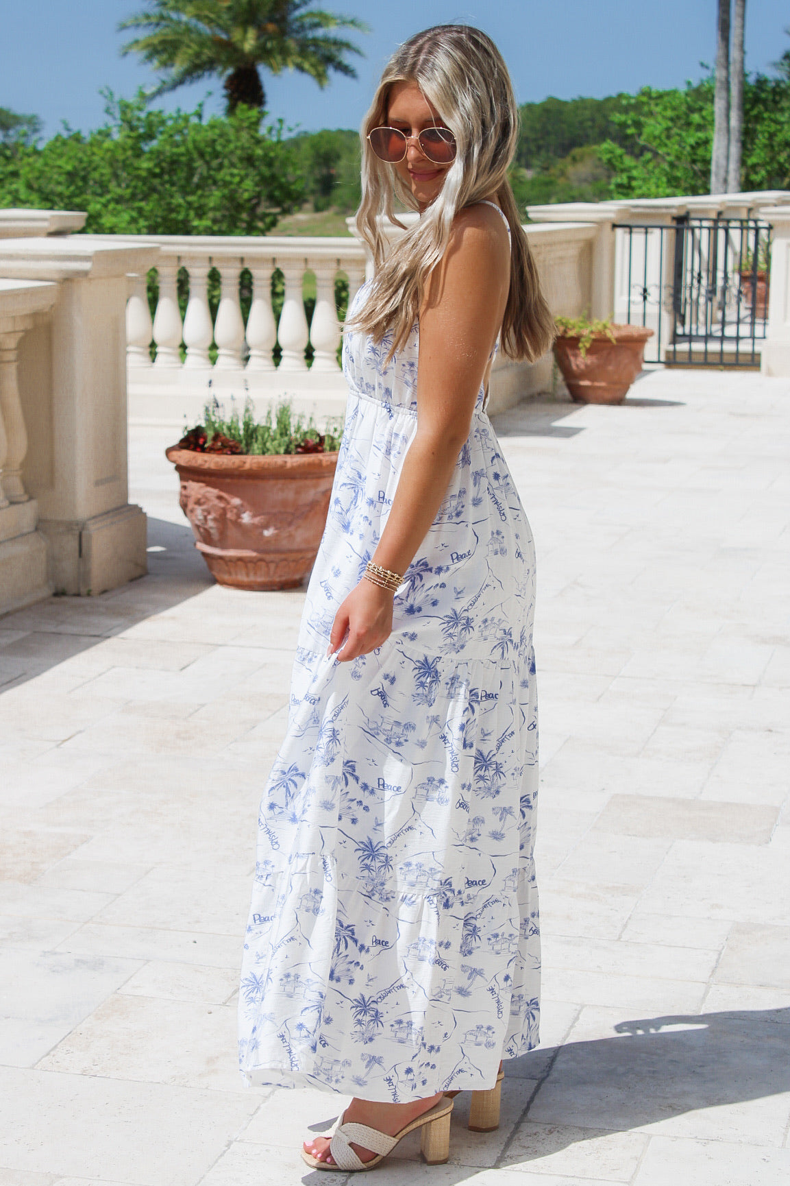 Classic Summers Strappy Tiered Maxi Dress - White Multi