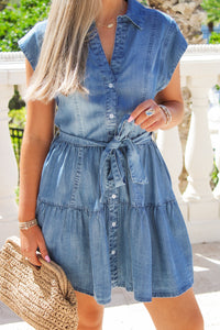 Dreaming Of Summer Ruffle Demin Dress - Blue