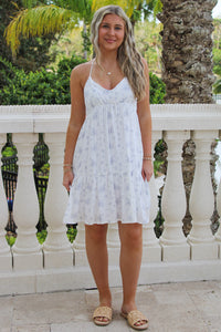 Calling For Sunshine Floral Mini Dress - White/Blue