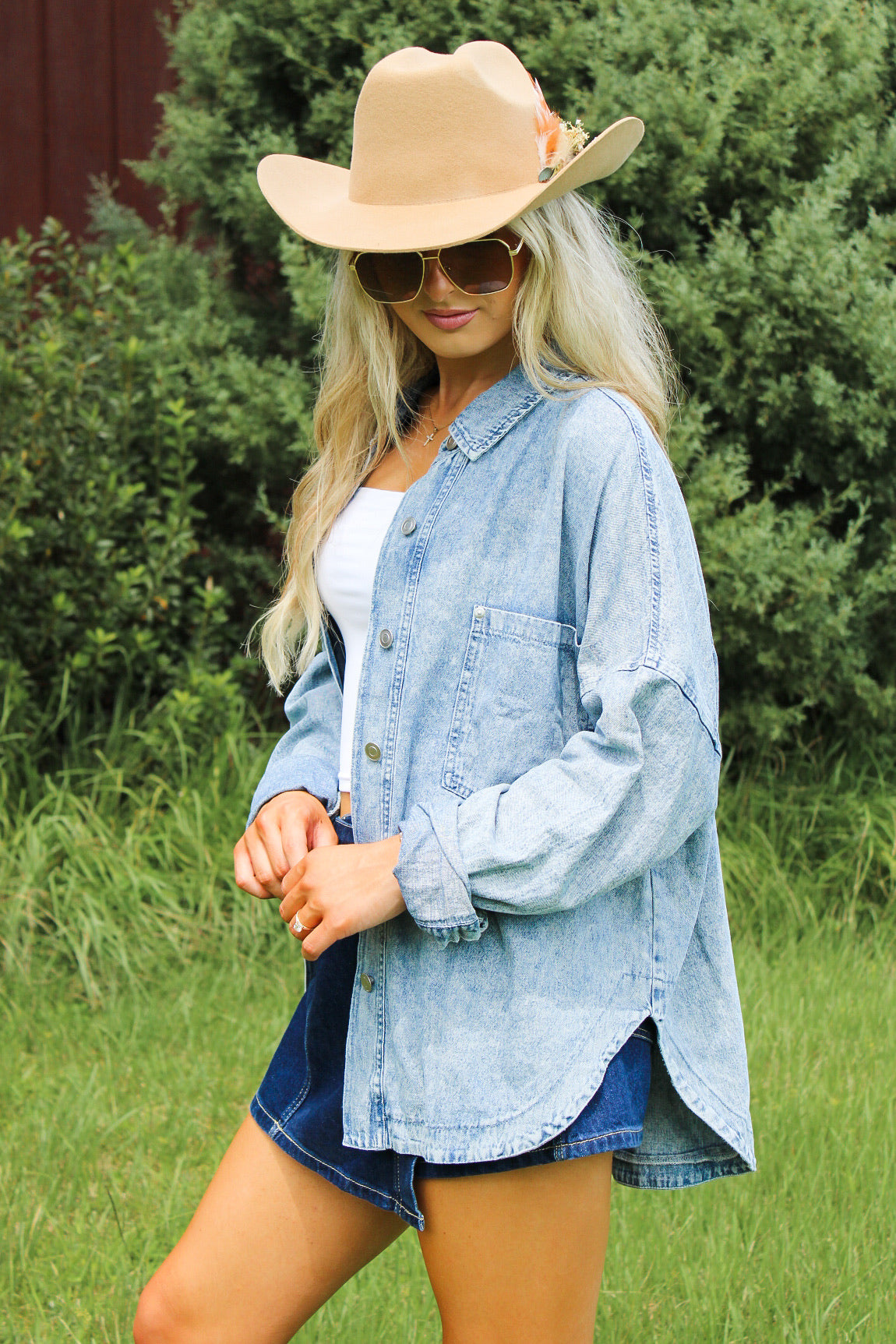 Country Nights Oversized Denim Top - Med Wash