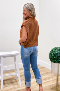 Calm & Cozy Sleeveless Mock Neck Sweater - Caramel | Makk Fashions