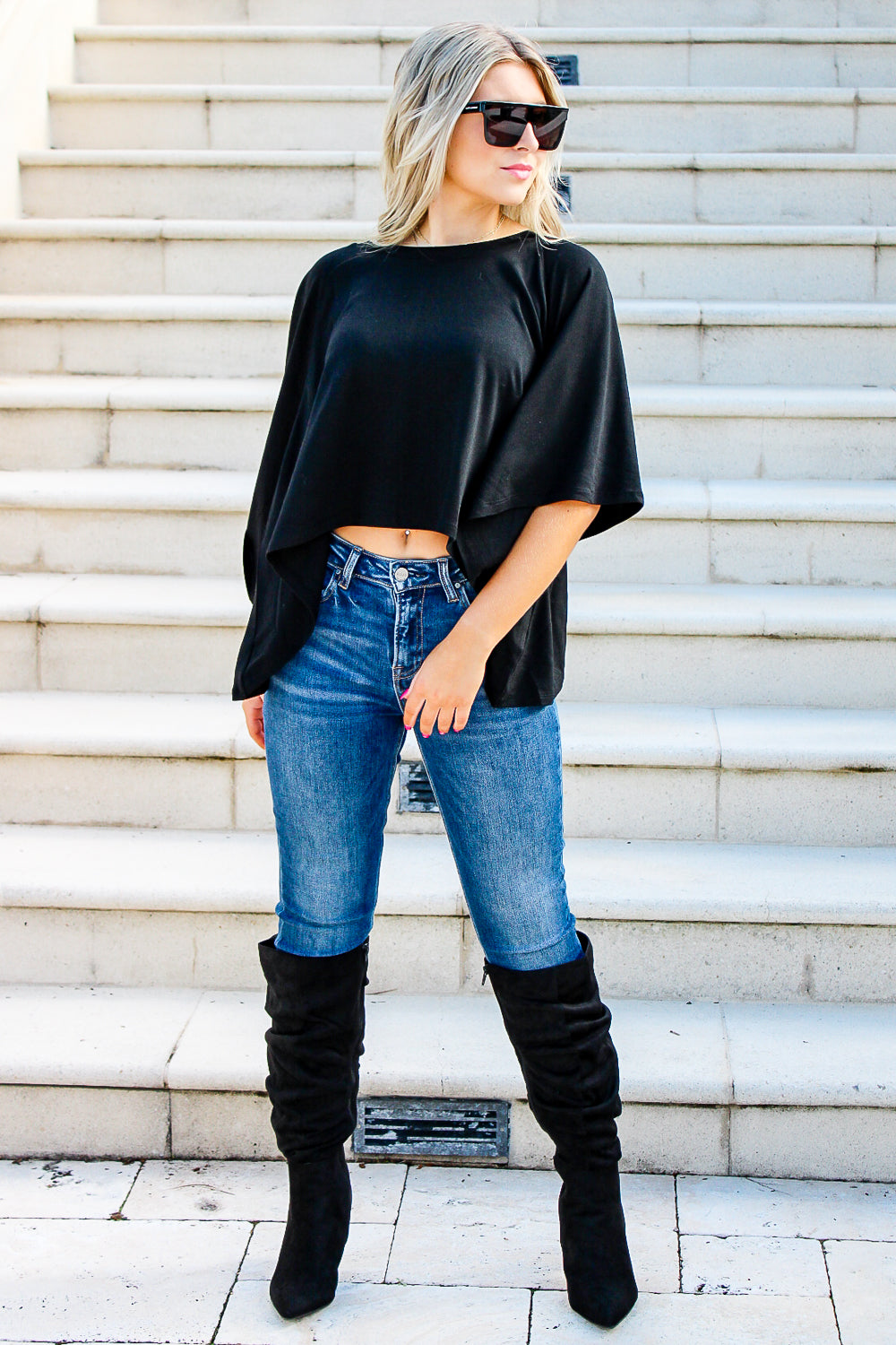 Casual Encounter Batwing Half Sleeve Top - Black | Makk Fashions