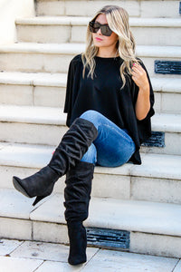 Casual Encounter Batwing Half Sleeve Top - Black | Makk Fashions