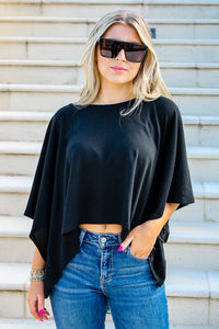Casual Encounter Batwing Half Sleeve Top - Black | Makk Fashions