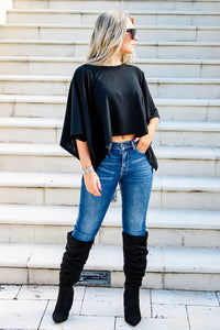 Casual Encounter Batwing Half Sleeve Top - Black | Makk Fashions
