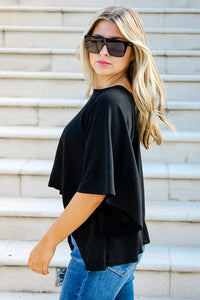 Casual Encounter Batwing Half Sleeve Top - Black | Makk Fashions