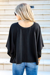 Casual Encounter Batwing Half Sleeve Top - Black | Makk Fashions