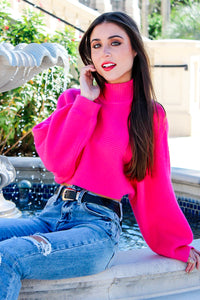 Change My Mind Mock Neck Cropped Knit Hem Sweater -  Magenta | Makk Fashions