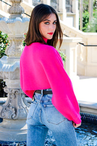 Change My Mind Mock Neck Cropped Knit Hem Sweater -  Magenta | Makk Fashions