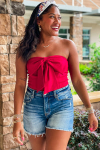 Cheer Me On Bow Tube Top - Red | Makk Fashions