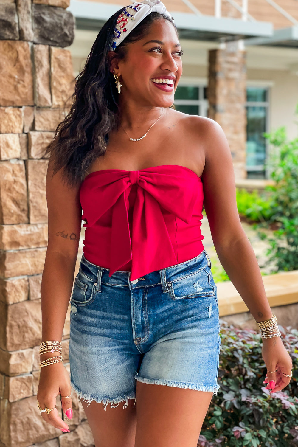 Cheer Me On Bow Tube Top - Red | Makk Fashions