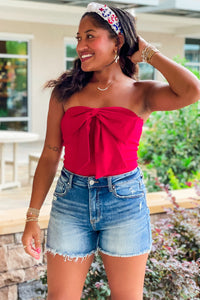 Cheer Me On Bow Tube Top - Red | Makk Fashions
