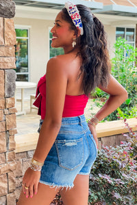 Cheer Me On Bow Tube Top - Red | Makk Fashions