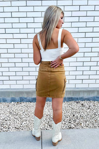 Claire High Rise Mid Length Cargo Skirt - Mocha | Makk Fashions