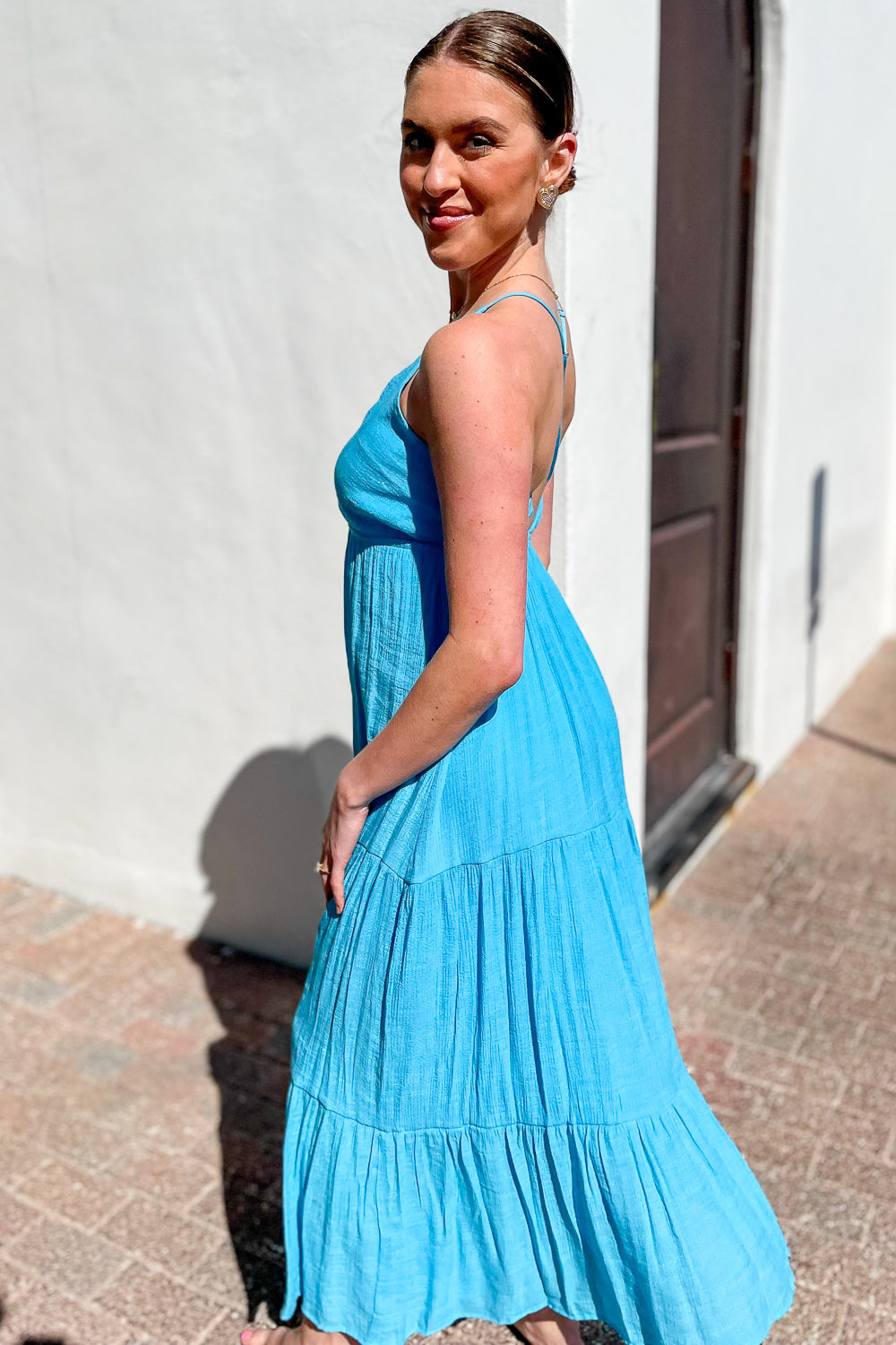 Classic Summers Strappy Tiered Maxi Dress - Blue | Makk Fashions