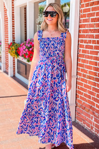Colorful Delight Tiered Maxi Dress - Blue Multi | Makk Fashions
