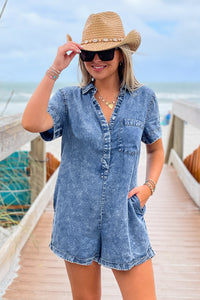 Count Me In Washed Denim Romper - Denim | Makk Fashions