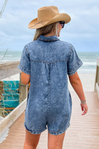Count Me In Washed Denim Romper - Denim | Makk Fashions