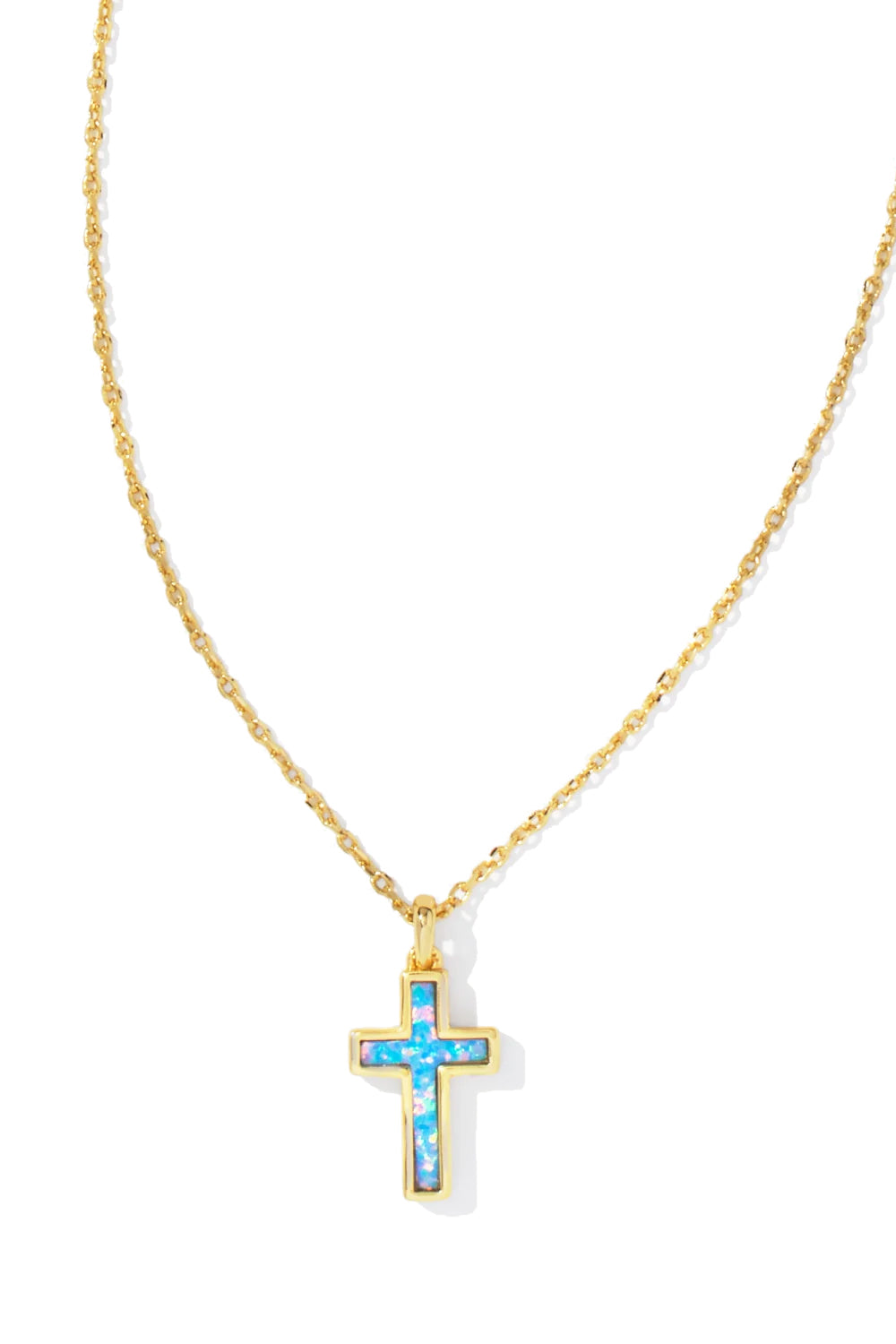 Kendra Scott: Cross Gold Pendant Necklace - Periwinkle Kyocera Opal | Makk Fashions