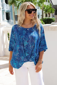 Island Adventure Tropical Print Top - Blue Multi