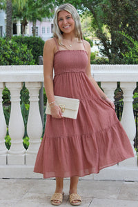 Sweet Innocence Smocked Midi Dress - Cinnamon
