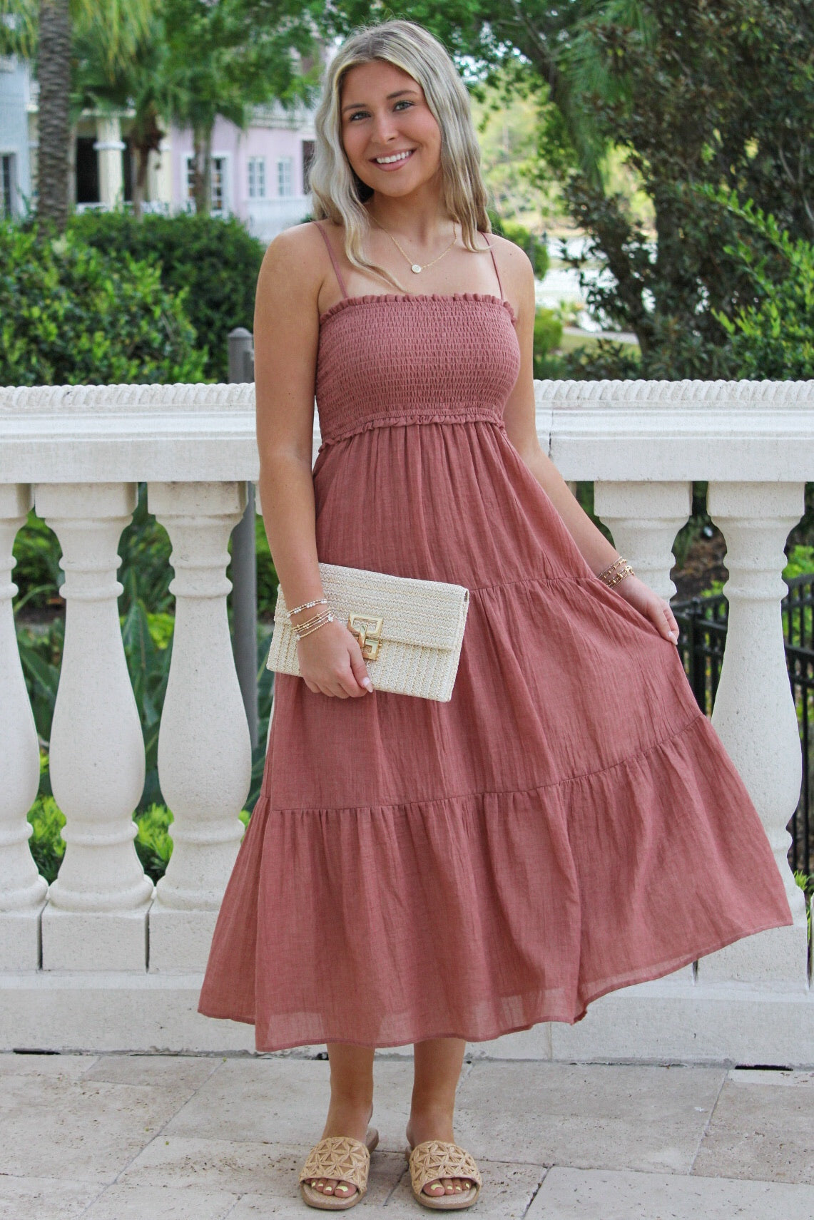 Sweet Innocence Smocked Midi Dress - Cinnamon