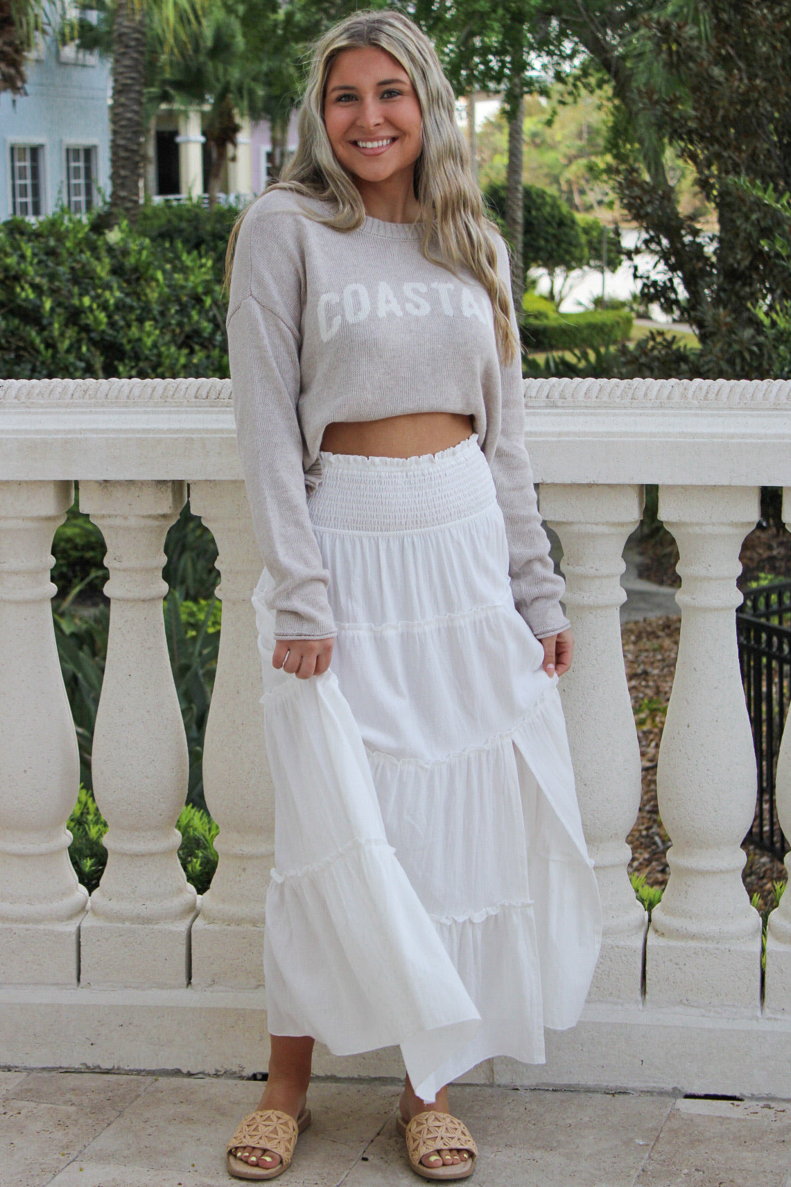 Island Breeze Textured Maxi Skirt - White