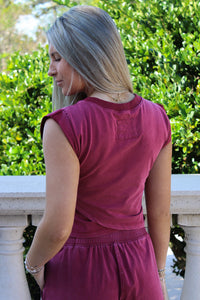 Keepin' It Trendy Mineral Washed Wrap Top - Winterberry