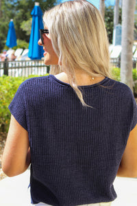 Cool Breeze Split Neck Sweater - Navy