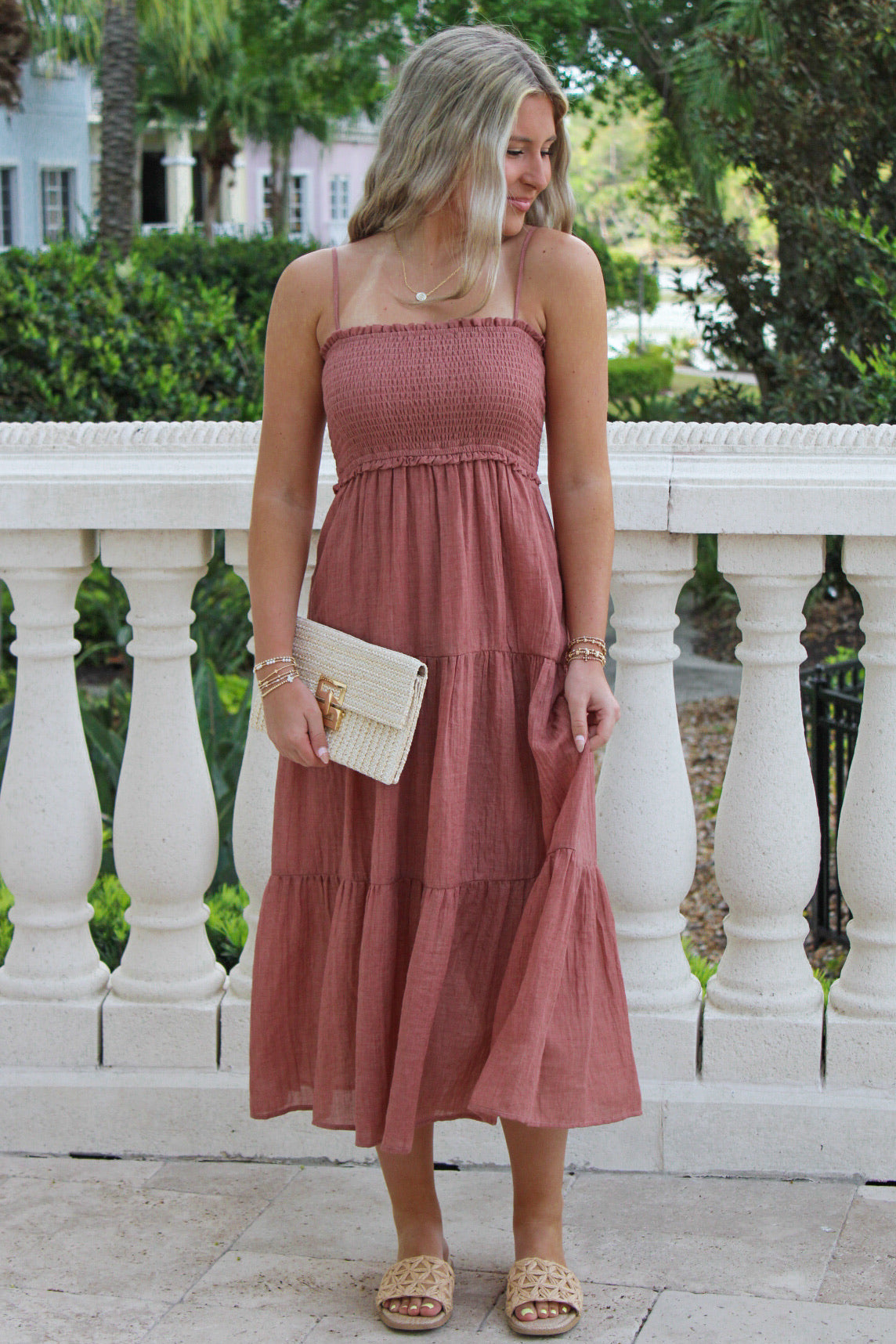 Sweet Innocence Smocked Midi Dress - Cinnamon