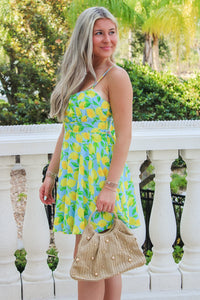 Have Some Fun Lemon Tie Back Mini Dress - Blue