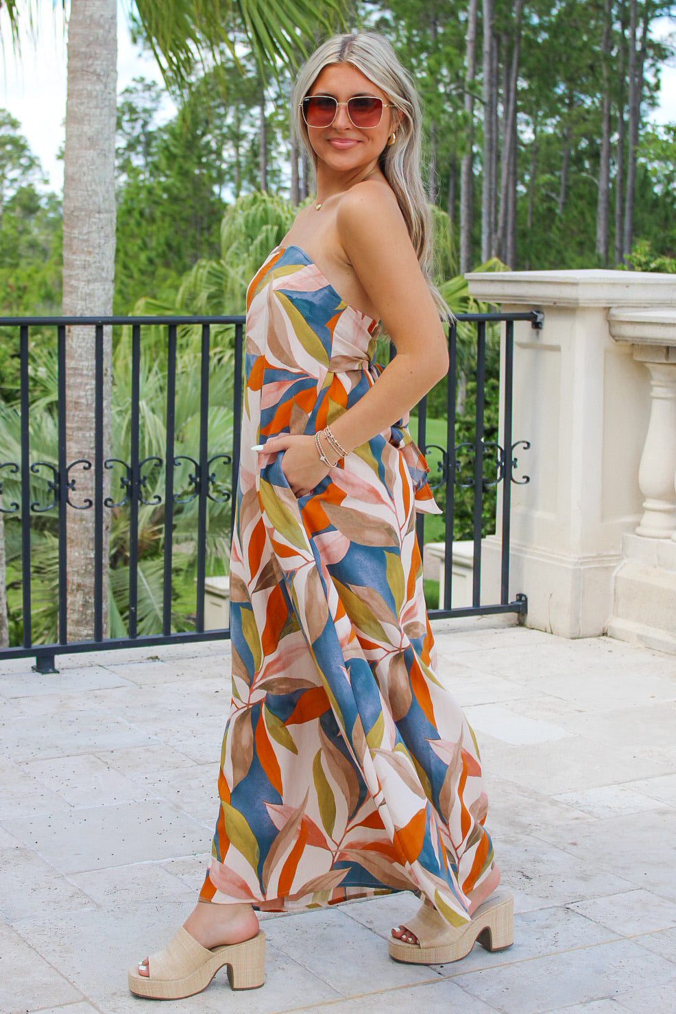Bold Feelings Tropical Printed Maxi Dress - Persimmon Blue