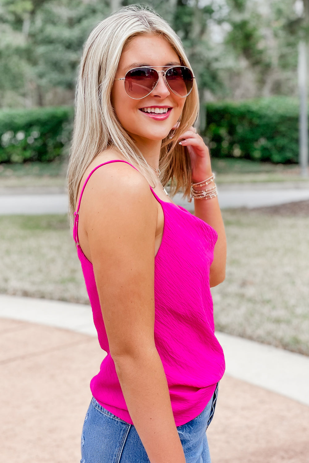 Dancing Beauty Cowl Neck Cami Top - Hot Pink | Makk Fashions
