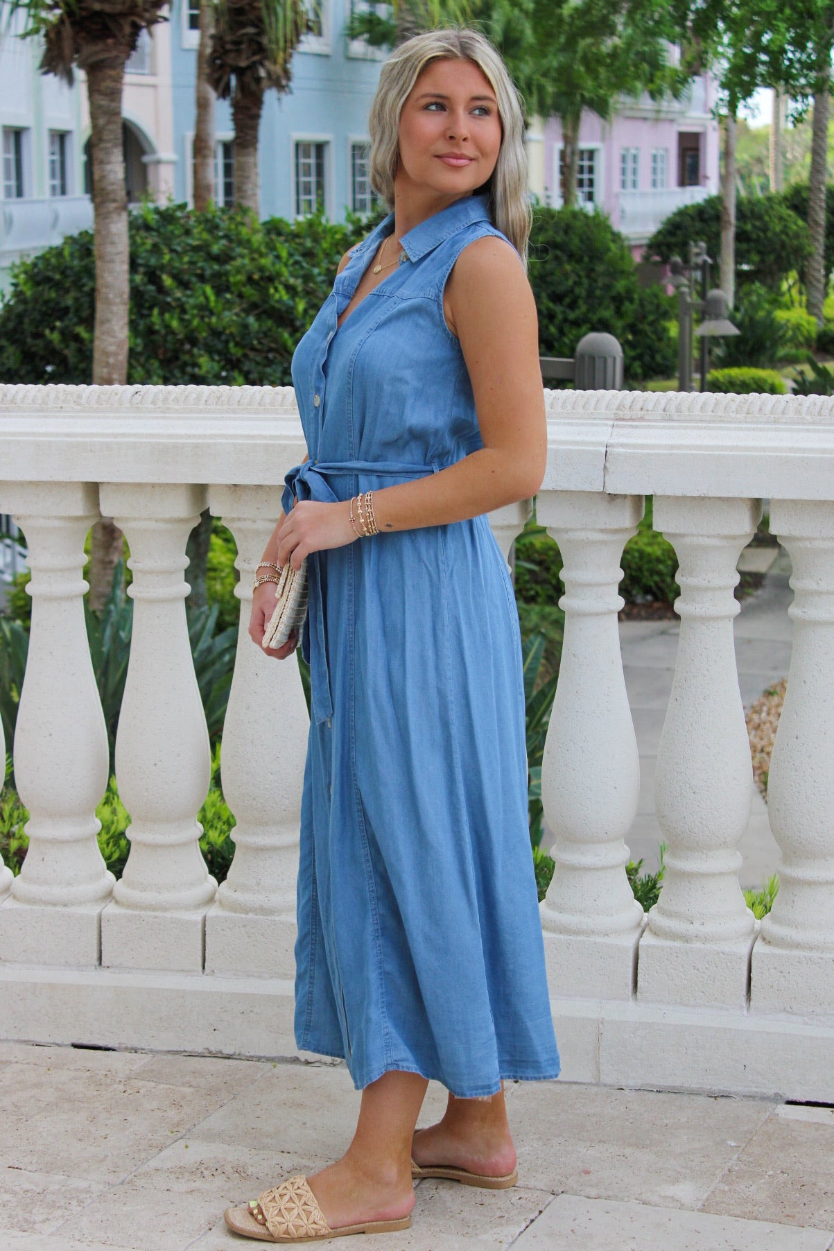 Take Me To Brunch Belted Midi Dress - Chambray