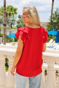 Always Be True Flutter Sleeve Top - Red