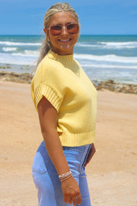 Feel The Vibe Mock Neck Cropped Sweater - Butter