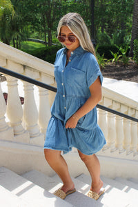Summertime Dreams Ruffle Mini Dress - Denim