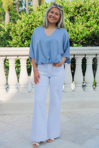 A New Direction V-Neck Top - Pigeon