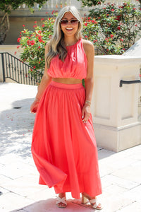 Summertime Days Halter Crop Top - Coral