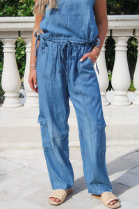 Weekend Ready Denim Cargo Pants - Blue