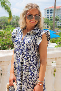 Joyful Times V-Neck Dress - Navy