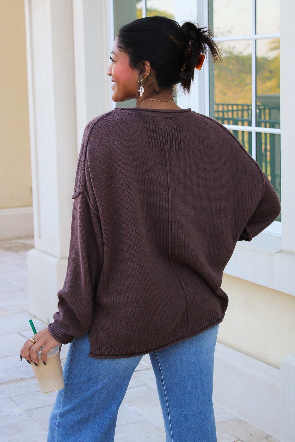 Roll With It Long Sleeve Sweater - Brown