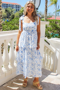 Feeling Gorgeous Floral Tiered Midi Dress - Blue